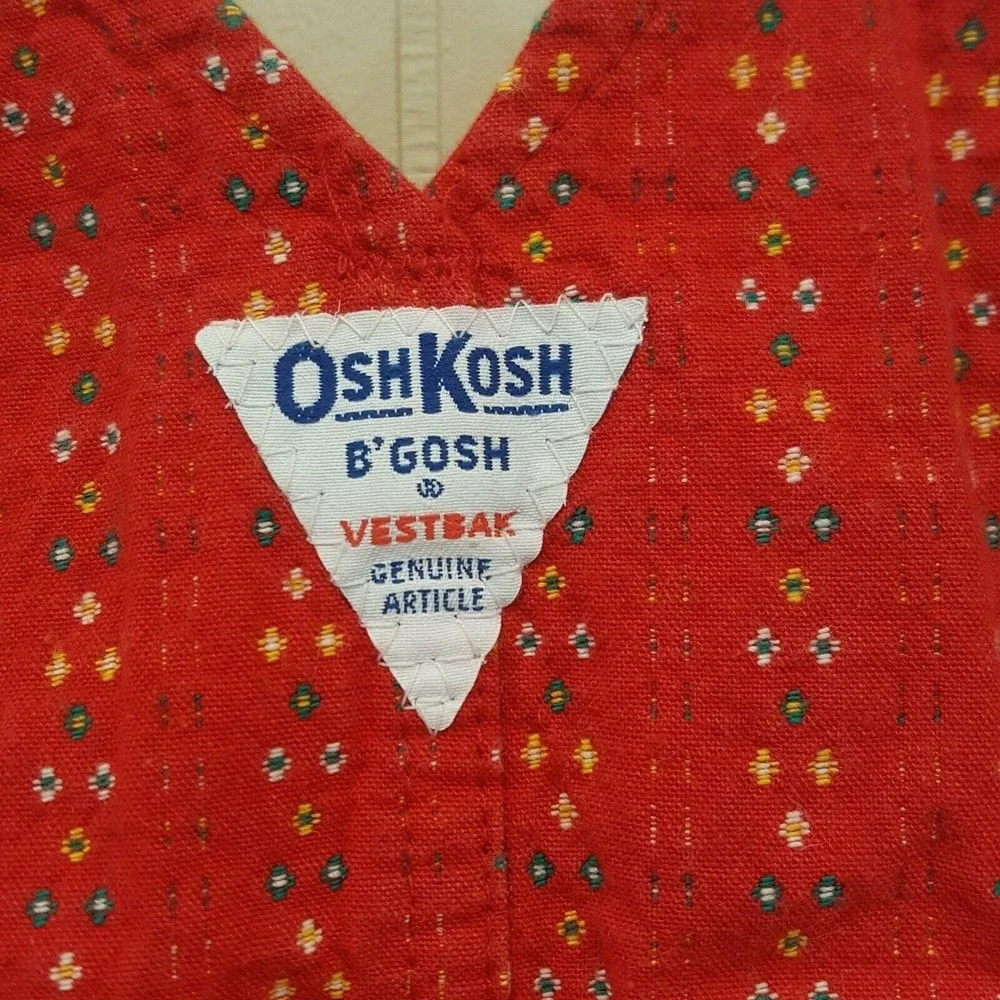 Oshkosh 2T Overall Dress Red Floral Vestbak Vintage USA Cotton Retro Fall Autumn